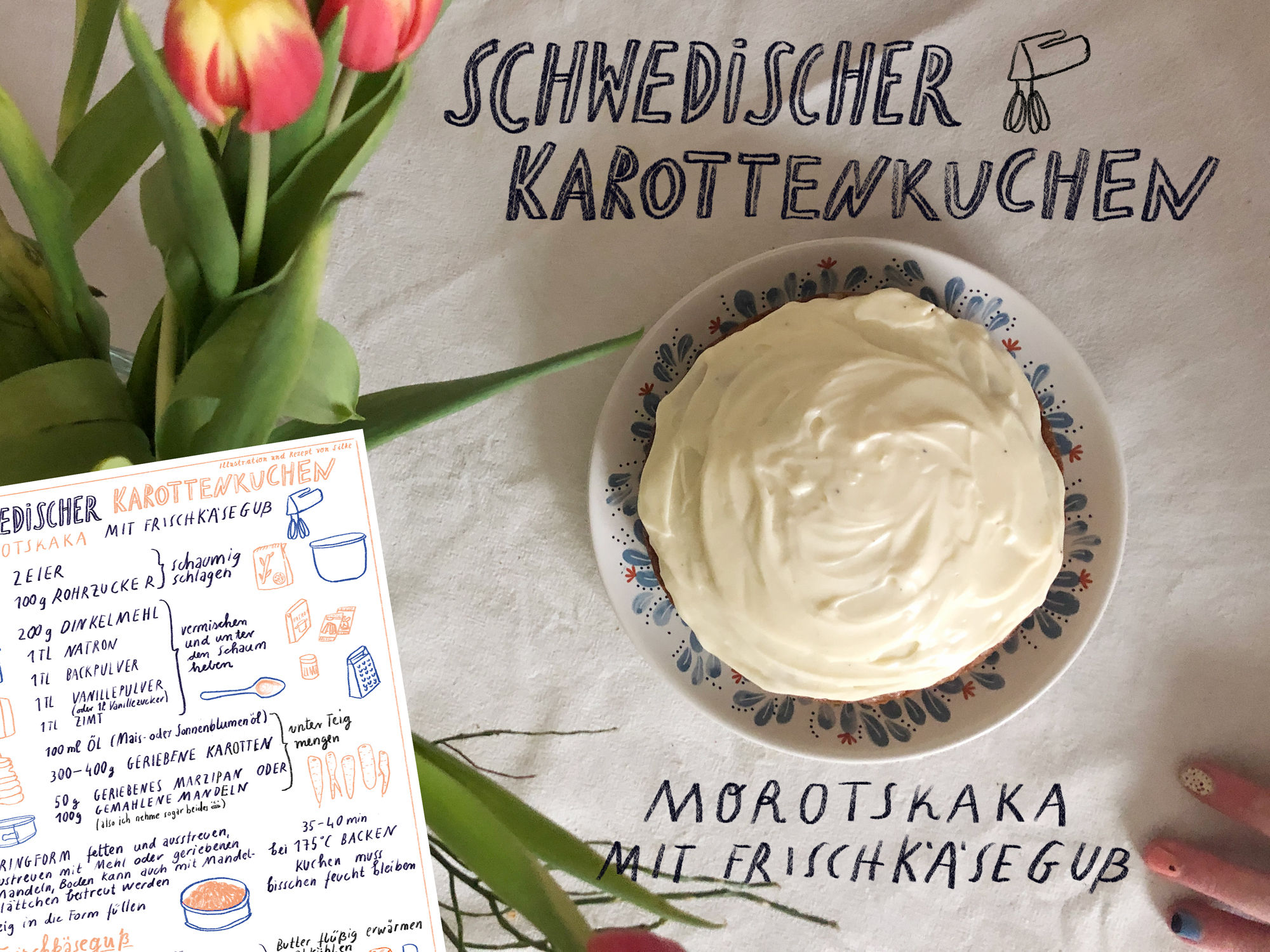 illustriertes Rezept von Schwedischer Möhrentorte, Karottenkuchen Backanleitung von Silke Müller